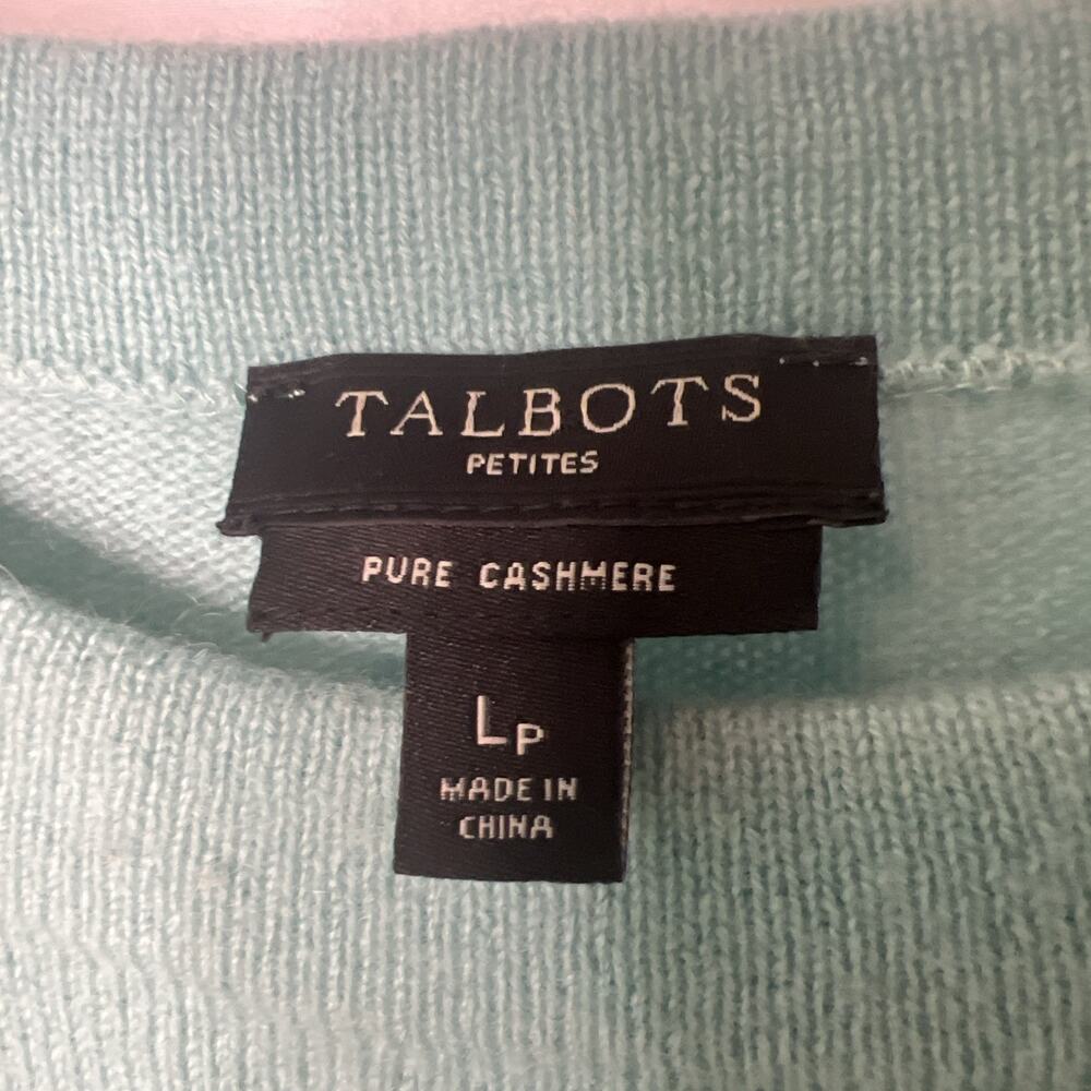 Talbots Womens Petite Large Sweater Pure Cashmere Color Mint Green Knit - Picture 2 of 9